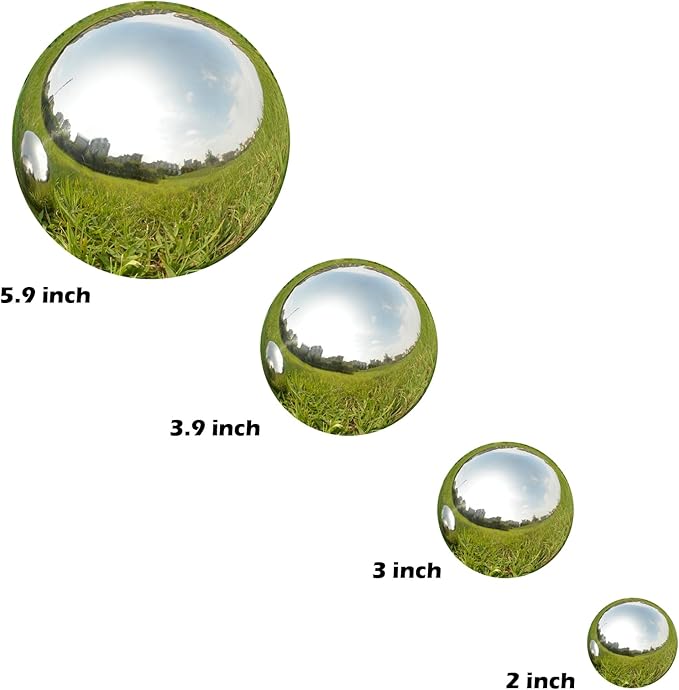 Nerien Gazing Ball, Stainless Steel Garden Mirror Globe, Polished Ornament Sphere, Hollow Floating Reflective Hemisphere, for Home Outdoor Pond Housewarming Swimming Pool Decoration, Silver, 10Pcs-VerdiqueGarden