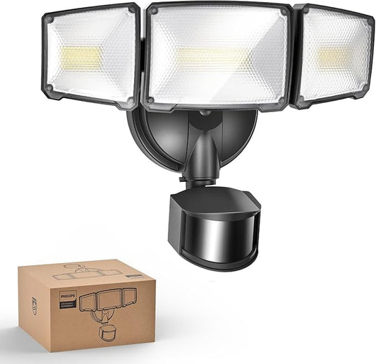 Philips 72W 7400LM LED Security Lights w/PIR Motion Sensor Outdoor, 5000K Daylight Dusk to Dawn Aluminum Flood Light, 3 Adjustable Heads, Waterproof for Garage, Yard, Porch-VerdiqueGarden