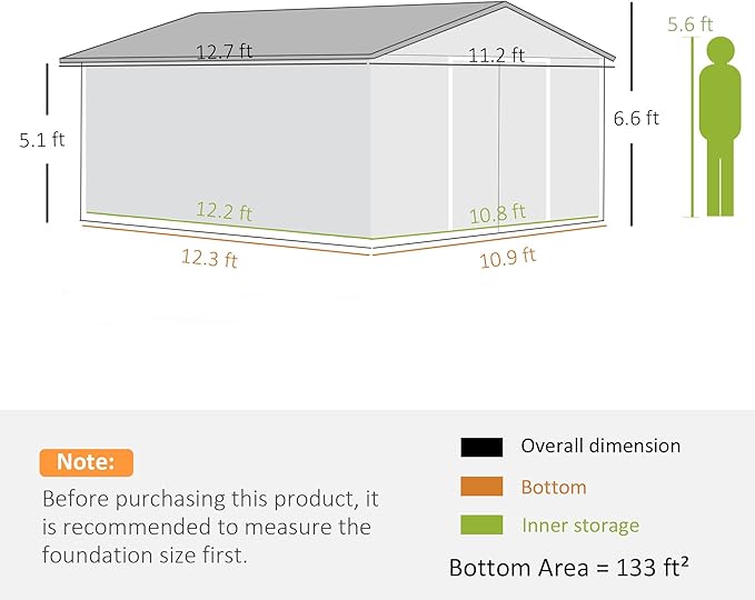 Outsunny 11' x 13' Outdoor Storage Shed, Garden Tool Metal Shed with Foundation Kit, Double Lockable Door, Air Vents and Sloping Roof, for Backyard, Patio, Lawn, Brown-VerdiqueGarden