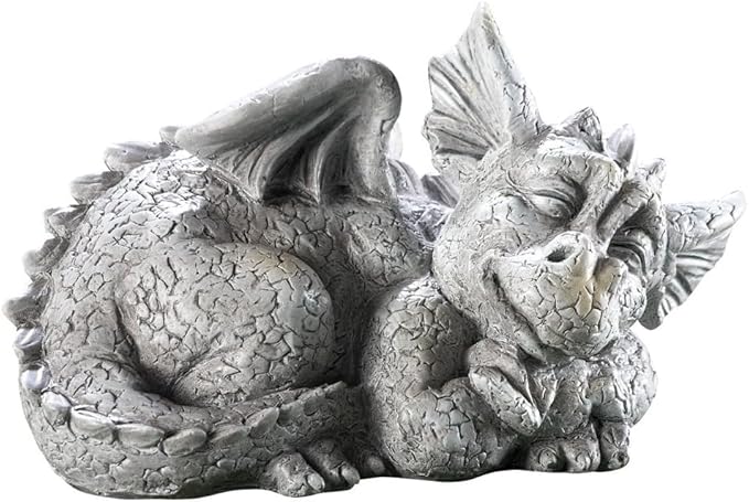 Sleeping Dragon Garden Outdoor Statue Adorable Mythical Creature Baby Sleeping Dragon-VerdiqueGarden