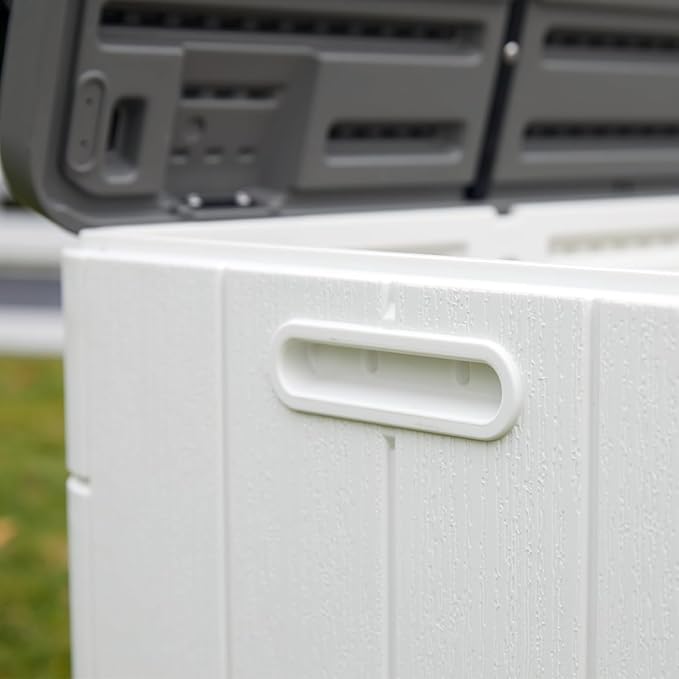 Premium Pro Edition 100 Gallon Lockable Resin Deck Box, Waterproof & UV-Resistant Outdoor Storage Box for Outdoor Cushion Storage, Garden Tools & Pool Accessories Storage, White-VerdiqueGarden