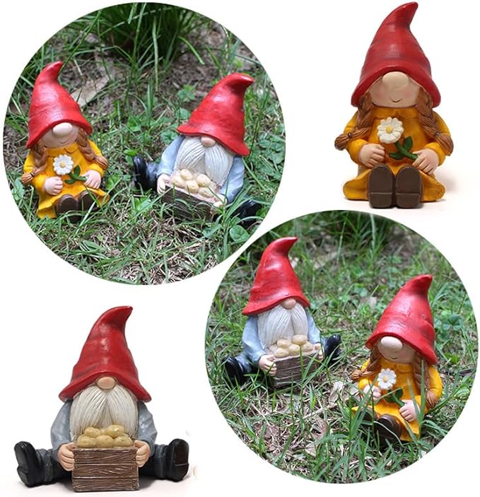 2 PCS Funny Garden Gnome Statues, Creative Resin Dwarf Sculptures, Outdoor Yard Decor, Gnomes Tree Faces for Lawn, Patio, Porch, Miniature Fairy Garden Accessories, Novelty Gift for Indoor/Outdoor Use-VerdiqueGarden