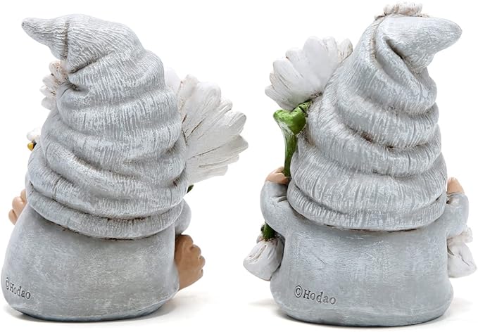 Hodao Set of 2 Spring Gnome Decorations Flower Gnomes Ornaments Decor Summer Gnomes Figurines Spring Gnomes for Outdoor Garden Decor Spring Birthday Gifts for Women, Mom, Grandma (Grey)-VerdiqueGarden
