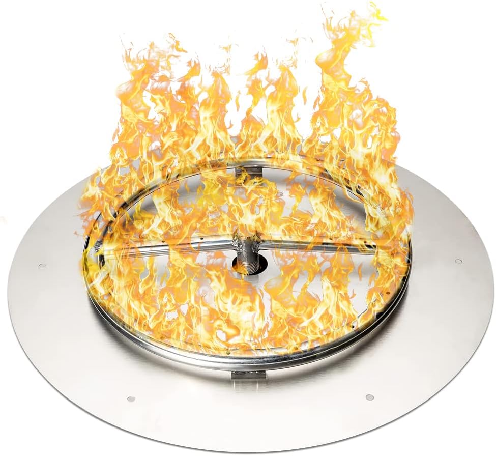 Stainless Steel Fire Pit Burner Pan & Ring, Works with Liquid Propane or Natural Gas, 18-Inch Pan, 12-Inch Ring, 90,000 BTU Max-VerdiqueGarden