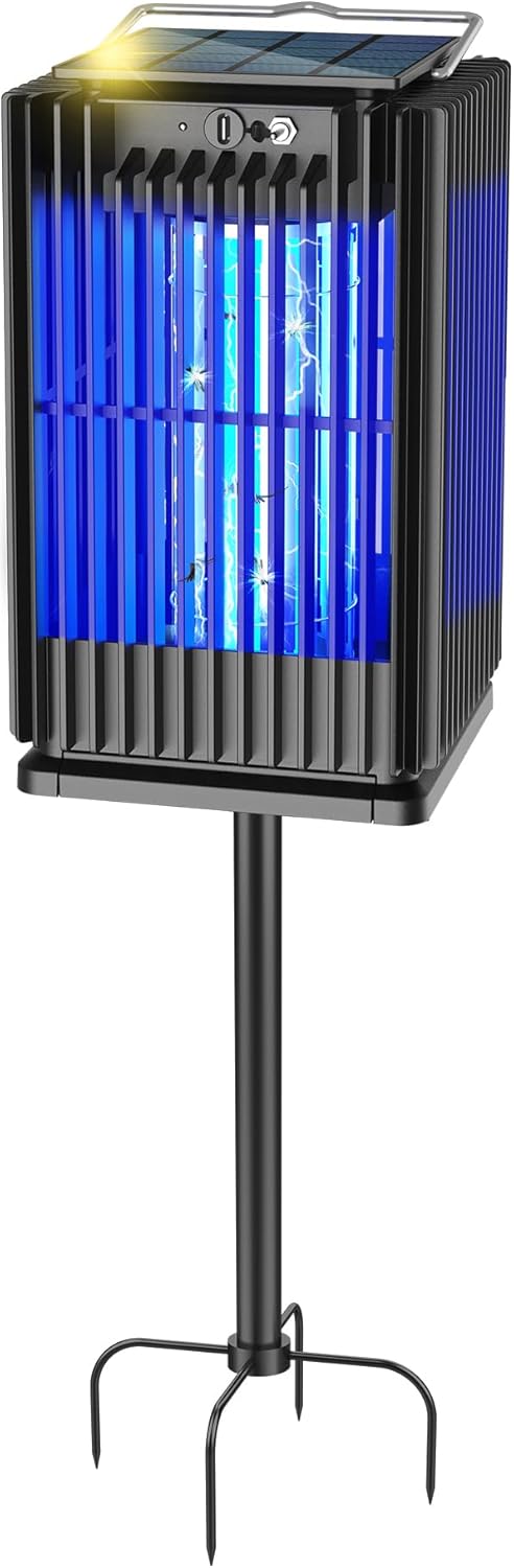 Solar Bug Zapper Outdoor Waterproof, Solar Mosquito Zapper Outdoor with Ground Bracket, Cordless Fly Zapper with Illuminated Light, 5000mAh Rechargeable Mosquito Killer-VerdiqueGarden