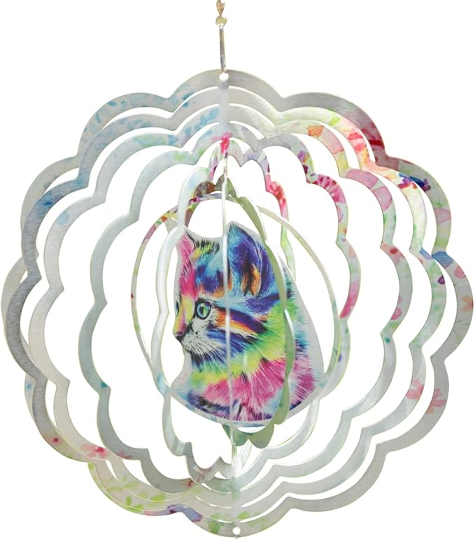 VP Home Colorful Cat Kinetic Wind Spinners for Yard and Garden Wind Spinner Outdoor Metal Large Hanging Cat Decor 3D Garden Art Wind Sculpture Spinners Cat Garden Decor Kinetic Art Garden Spinner-VerdiqueGarden