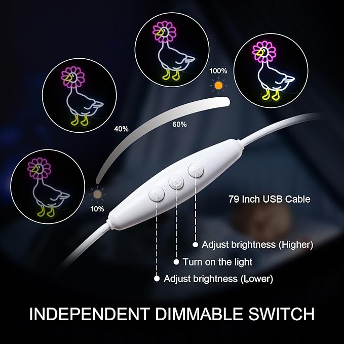 Duck Neon Sign Pink Daisy Duck Neon Signs for Wall Decor,USB Connectivity Dimmable Flower Duck Neon Light Signs for Bedroom Living Room Kids Room Apartment Home Bar Birthday Party-VerdiqueGarden