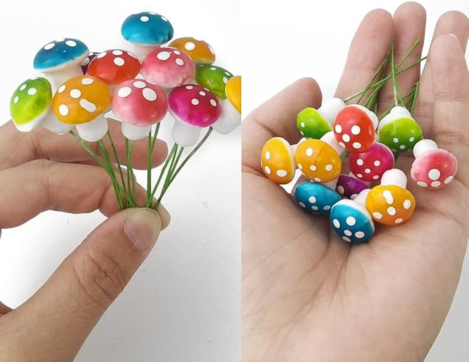 NSBELL 240PCS Fairy Garden Mushroom Mini Tiny Foam Mushroom Miniature Colorful Mushroom Artificial Fairy Garden Ornament for Flower Pot Micro Landscape Decoration-VerdiqueGarden
