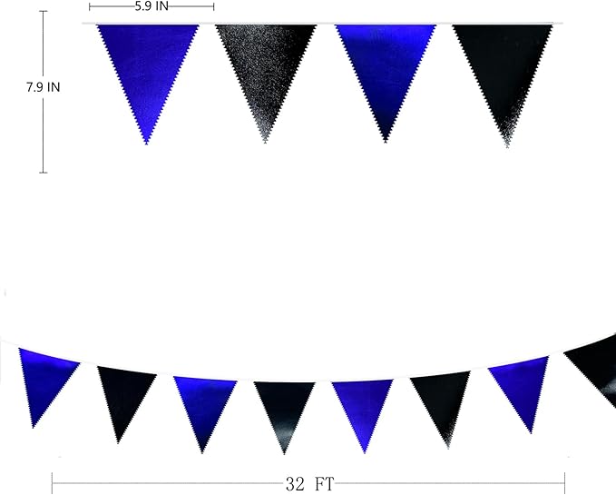Royal Blue Black Party Decorations Navy Black Metallic Fabric Triangle Pennant Banner Flag Bunting Garland for Graduations Birthday Retirement Wedding Bachelorette Nautical Outdoor Party Supplies-VerdiqueGarden