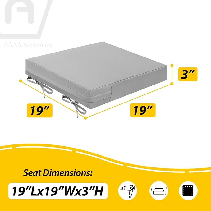 AAAAAcessories Outdoor Seat Cushions for Chairs, Waterproof, Fade-Resistant Patio Furniture Replacement Cushions, 19" x 19" x 3", Set of 2, Gray-VerdiqueGarden