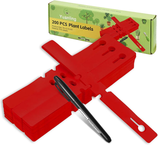 Plant Labels 200 Pcs Yuanling Plastic Plant Tree Tags Wrap Around Hanging Tags Nursery Tree Markers Adjustable Garden Labels for Indoor Outdoor Gardening Plants (Red with 1 Marker Pen)-VerdiqueGarden