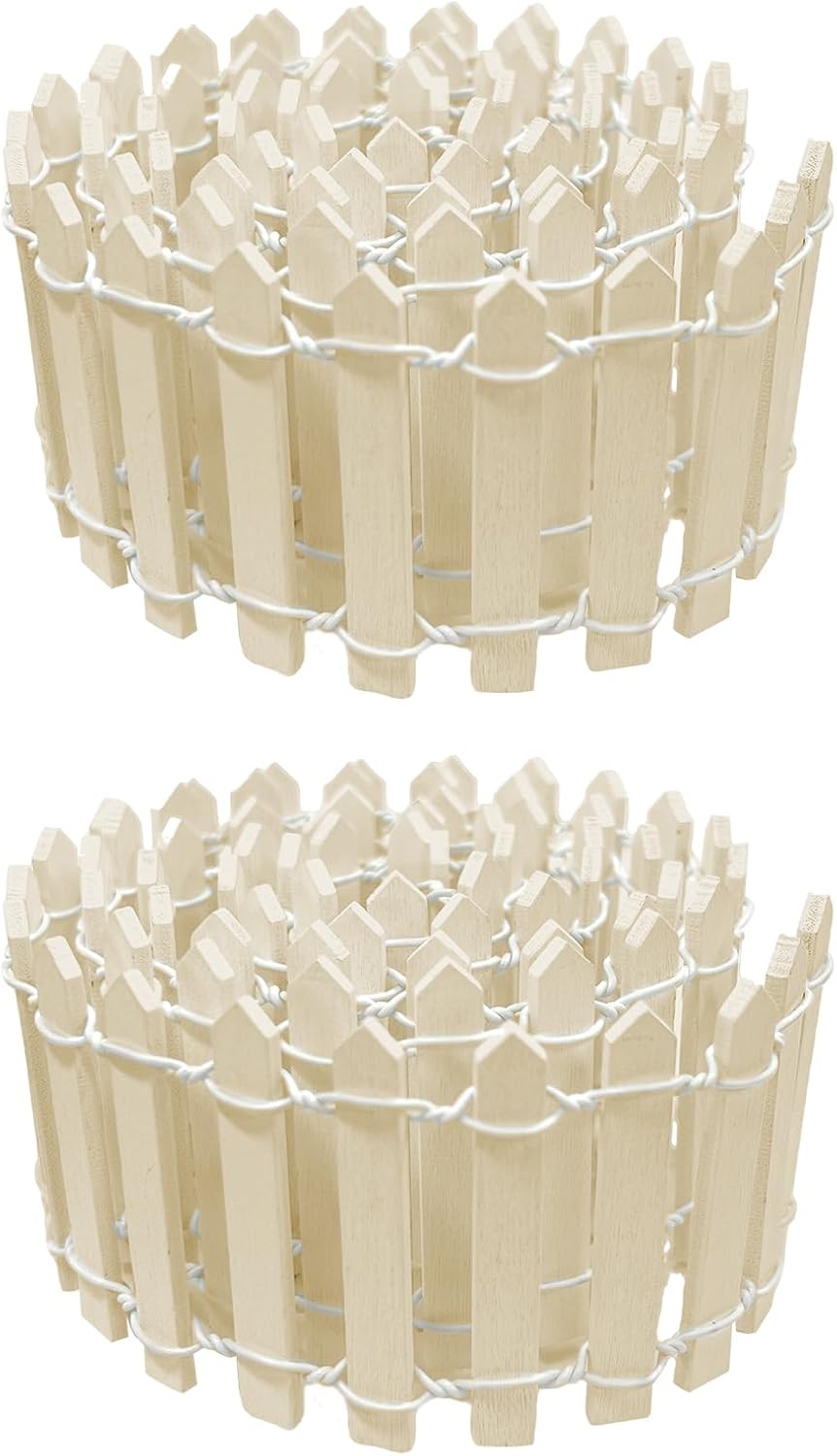 35 Inches Mini Fairy Garden Fence DIY Small Wood Decorative Picket Fence Micro Landscape Miniature Ornaments for Dollhouse, Crafts, Diorama Project, Plant Pot (Nature Wood(2 PCS))-VerdiqueGarden