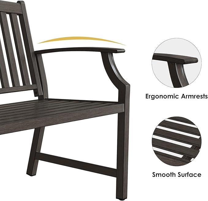 Grand patio Outdoor Bench Garden Bench with Metal Armrests and Seat, Bench with Aluminum Back for Outdoors Lawn Yard Porch, Savannah Gray-VerdiqueGarden