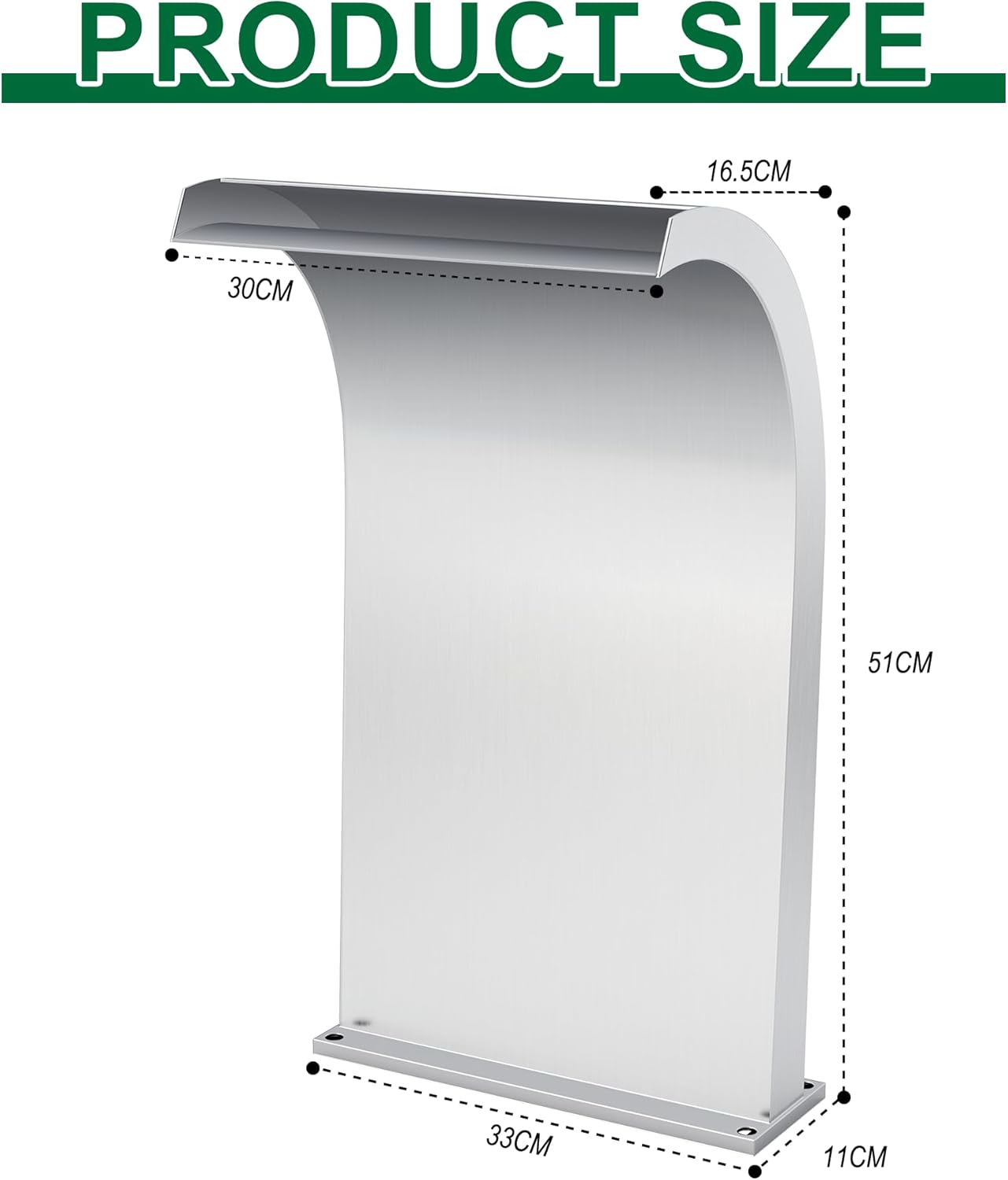 S-Shape Waterfall Spillway Ground Pool Fountain, LONGRUNNEW 304 Stainless Steel Outdoor Water Feature 24.13'' x 9.37'' x 15.39'' for Garden Decor, Landscape Accents & Patio Pond Water Feature-Large-VerdiqueGarden