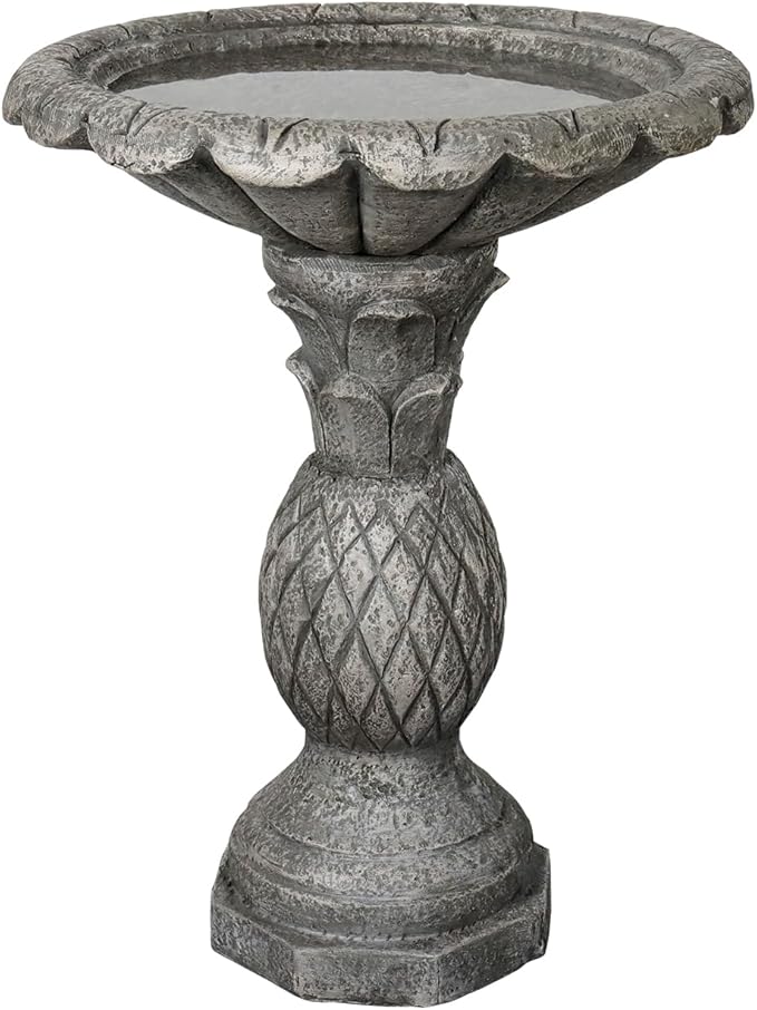 SunJet 24.8 Inch Heigh Concrete Bird Bath with Pineapple Texture – birdbath Sturdy & Elegant Design, Vintage Freestanding Style, Attracts Birds and Enhances Garden, Patio, Yard, Lawn Décor-VerdiqueGarden