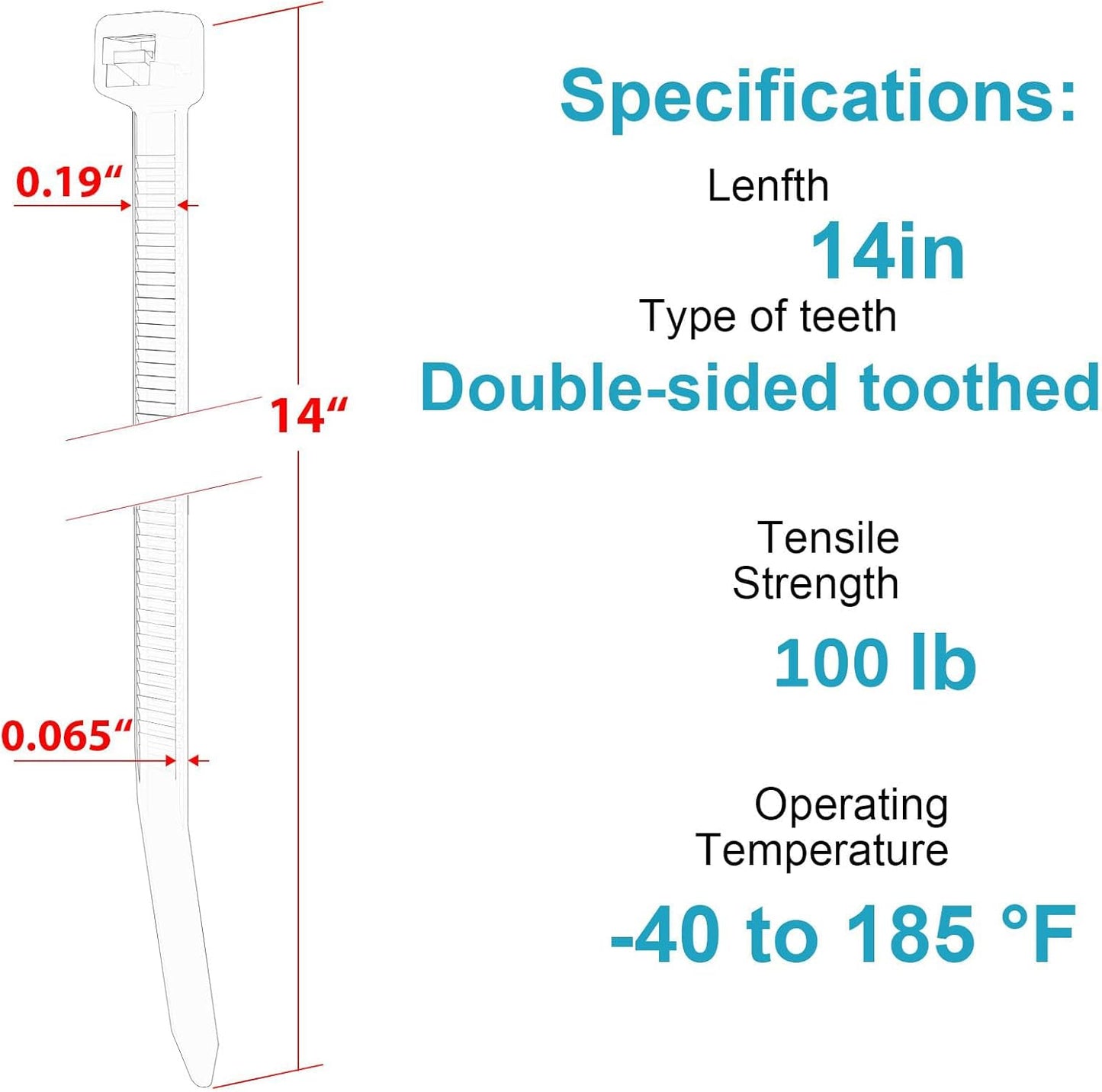 14 Inch Zip Ties Double Sided Toothed,100 LBS Tensile Strength Heavy Duty Cable Wire Ties With Self-Locking Adjustable More Durable Nylon Tie Wraps for Indoor Outdoor（200 Pack）-VerdiqueGarden