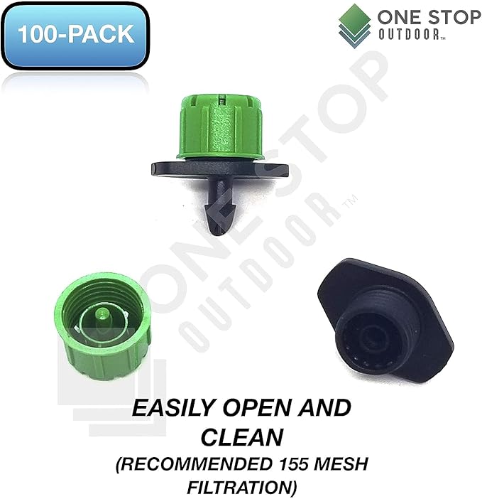 (50-Pack) - 1/4" Inch Universal Barbed Drip Emitter - Adjustable Flow 0-18.5 GPH Fit 1/4 (4-7mm) Drip Irrigation Tubing - Professional Grade (50 Pack Dripper Only)-VerdiqueGarden