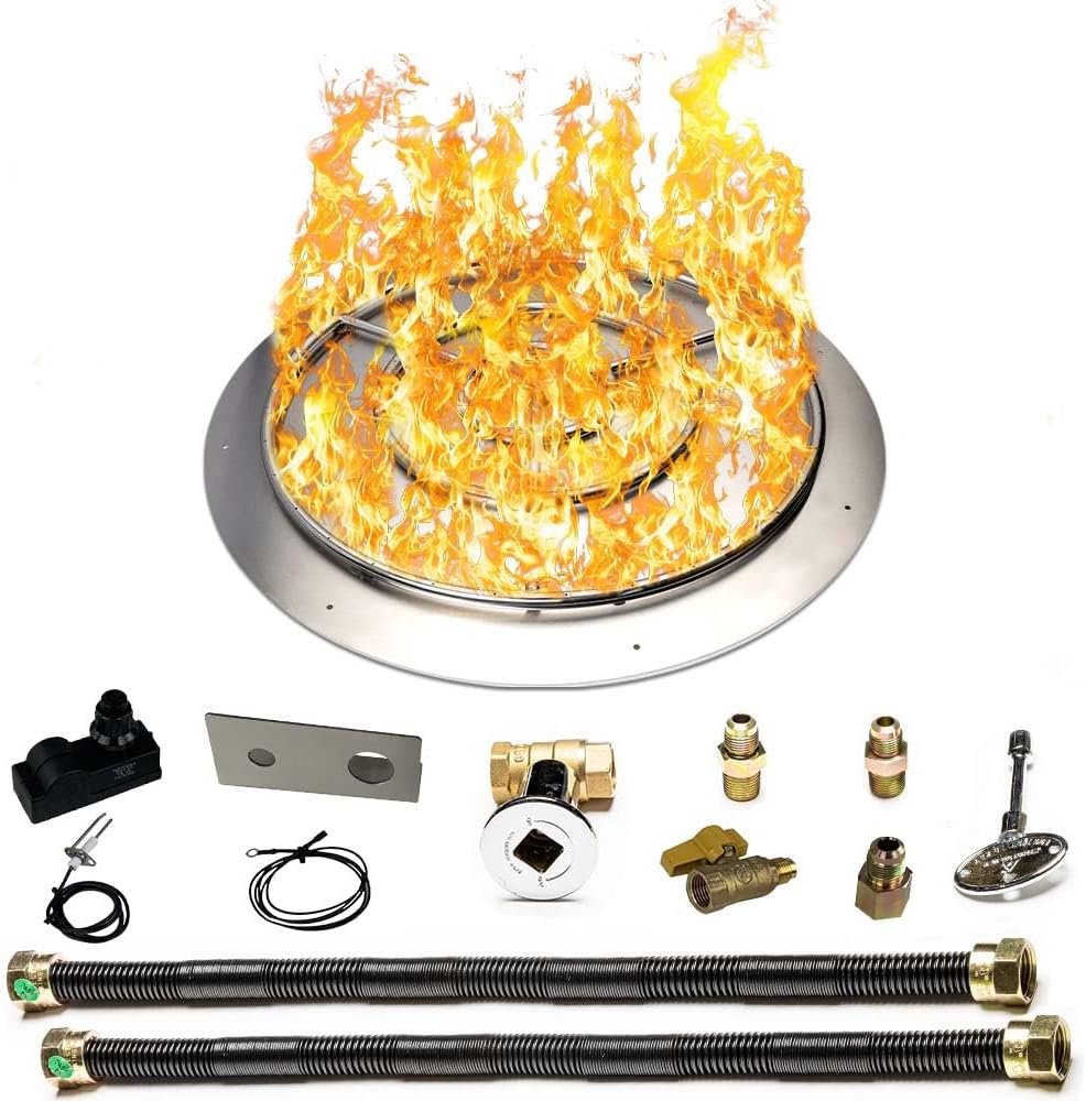 Stainless Steel Fire Pit Burner Pan & Ring Deluxe Kit for Natural Gas, 36-Inch Pan, 30-Inch Ring, 200,000 BTU Max-VerdiqueGarden