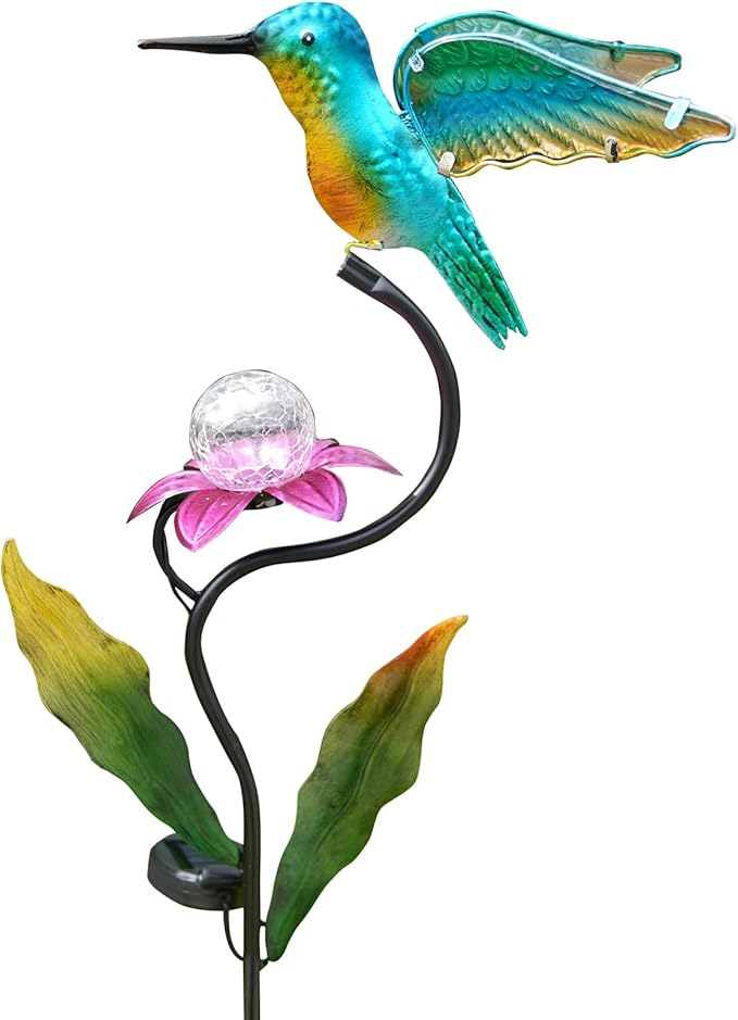 HONGLAND Outdoor Solar Lights for Garden Decor - 46 Inch Hummingbird Solar Lights for Outside, Solar Hummingbird Decorative Garden Stakes for Lawn Patio Yard-VerdiqueGarden
