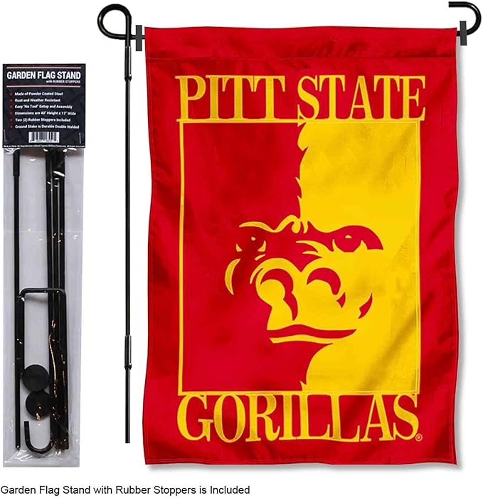 College Flags & Banners Co. Pittsburg State Gorillas Garden Flag with Pole Stand Holder-VerdiqueGarden