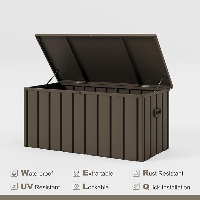 PURPLE LEAF Outdoor Deck Box 150 Gallon Waterproof Lockable Storage Box Container with Lid Deck Organization for Patio Cushions Side Table Pool Accessories Garden Tools, Brown-VerdiqueGarden