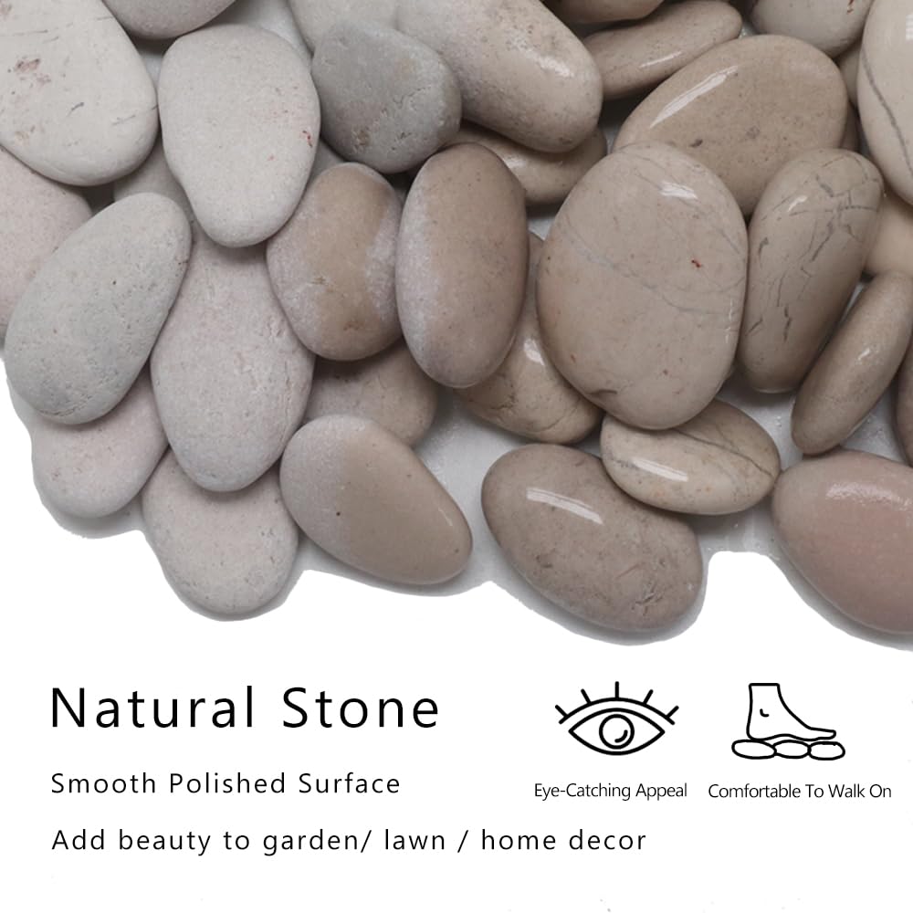 12 inch River Rock Stepping Stone - Pavers for Outdoor Garden Walkway, Landscaping - Polished Pebble Step Stones for Patio Yard Lawn Pathway, Set of 6 (Hexagon,White)-VerdiqueGarden