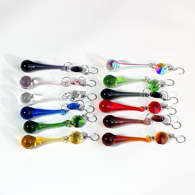12pcs Raindrop Crystal Chandelier Prisms Parts, Colored 53mm Hanging Crystals Beads for Window, Home Decoration (Multi Color)-VerdiqueGarden