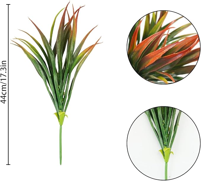 32Pcs Artificial Grass Fake Plants 17.3in Outdoor Plastic Plants UV Resistant Greenery Fake Grass for Home Window Garden Office Patio Hanging Planter Pathway Front Porch Décor Red-VerdiqueGarden