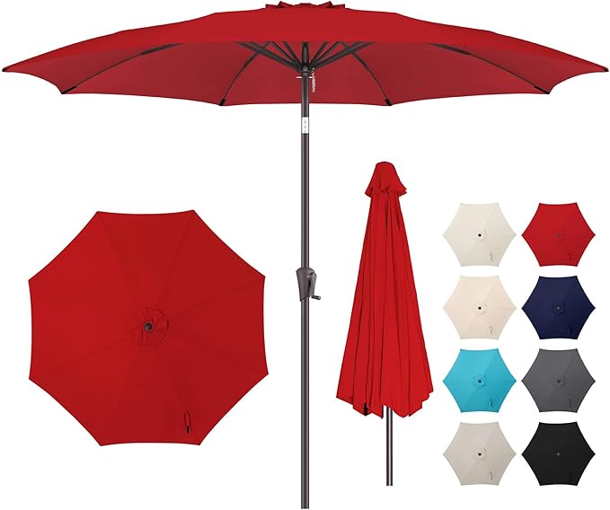 10ft Outdoor Patio Umbrella - Table Umbrella Waterprool UV Protection, Sombrillas de Patio with Push Button Tilt&Crank, Sun Umbrella for Pool, Porch, Garden, Deck, Backyard(Red)-VerdiqueGarden