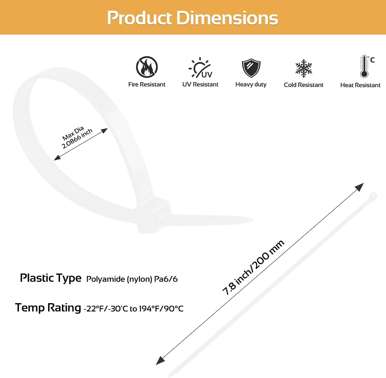 5000pcs 8Inch White Cable Tie,Nylon Zip Ties,Industrial Grade,50 Pounds Tensile Strength,UV Resistant,Heavy Duty,for Home,Garden Trellis,Office,Garage and Workshop-VerdiqueGarden