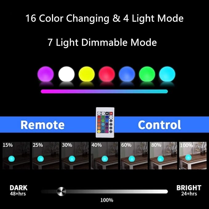 8-Inch LED Ball Light, Multi-Color Rechargeable Night Lights Waterproof Dimmable Mood Lamp with Remote for Home Garden Patio Party Bar Decors-VerdiqueGarden