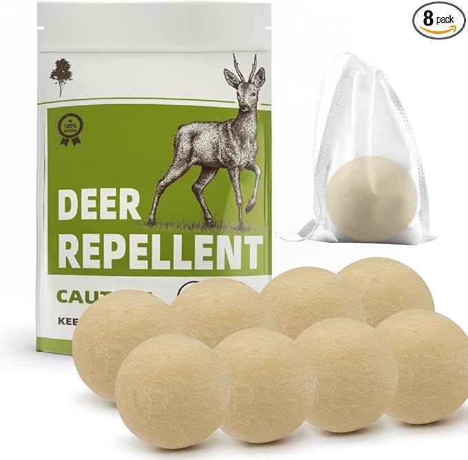 Deer Repellent, Rabbit Repellent Outdoor, Deer Deterrent for Plants, Keep Rabbits Out of Backyard, Deer and Rabbit Repellant, Deer Repellant Balls for Flowers Shrubs & Trees-8 Packs-VerdiqueGarden