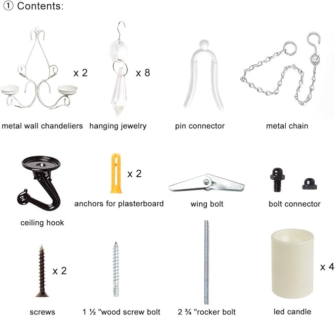 3 in 1 Lighting Chandelier, Metal Wall Sconce Set of 2, Table Centerpiece for Indoor or Outdoor, Chain and Candles Included, White-VerdiqueGarden