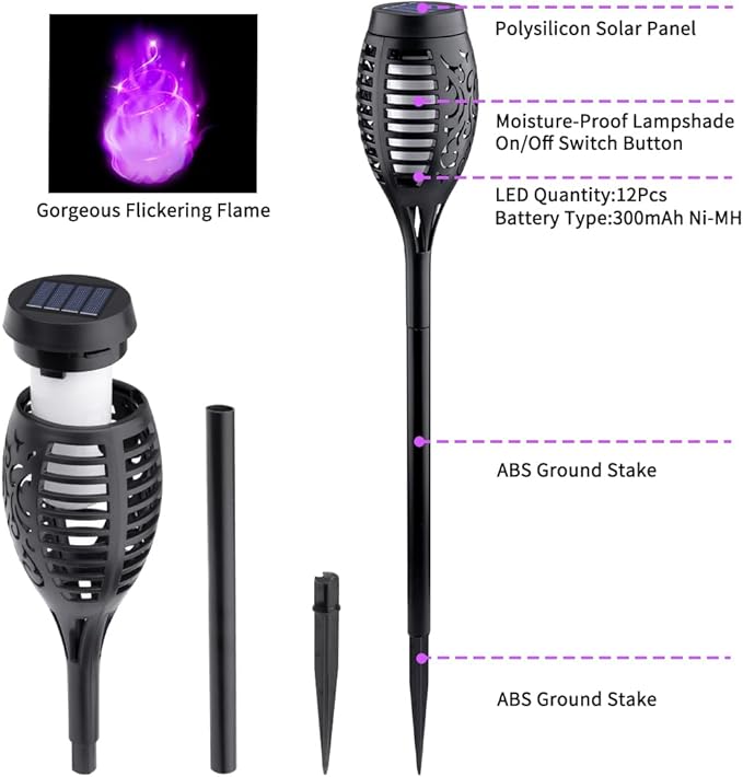 8Pack Halloween Decorations Outdoor, Halloween Solar Lights with Purple Flame for Halloween Decor, Waterproof Halloween Lights Outdoor, Solar Pathway Lights for Lawn Outside Halloween Yard Decorations-VerdiqueGarden