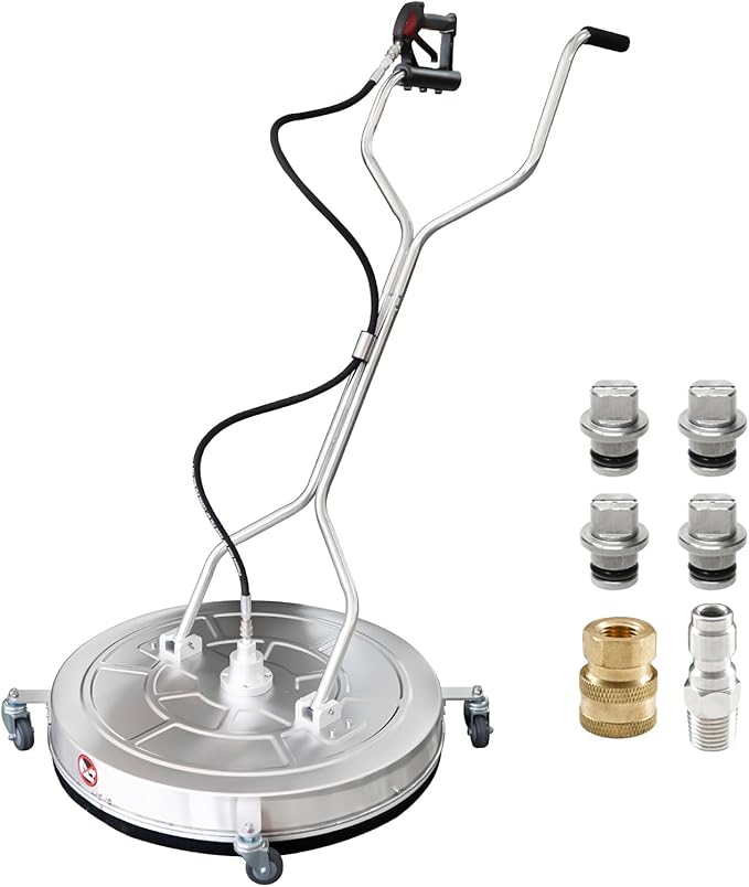 JANZ 30'' Pressure Washer Surface Cleaner with 4 Wheels,Dual Handle,Stainless Steel Housing, 2 Hose Adapters and 4 Replacement Nozzle Cores,Ideal for Driveways, Sidewalks,Patios,Decks Cleaning-VerdiqueGarden