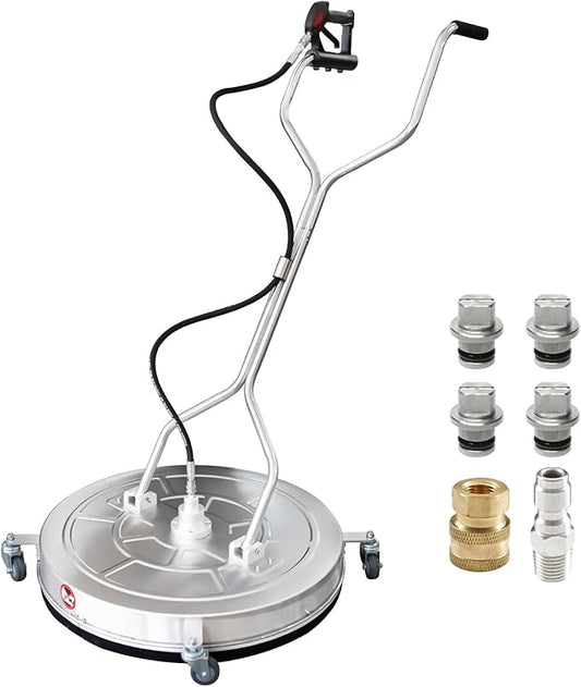 JANZ 30'' Pressure Washer Surface Cleaner with 4 Wheels,Dual Handle,Stainless Steel Housing, 2 Hose Adapters and 4 Replacement Nozzle Cores,Ideal for Driveways, Sidewalks,Patios,Decks Cleaning-VerdiqueGarden