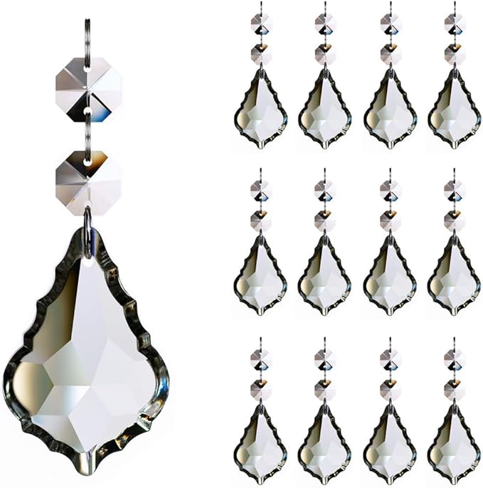 12pcs Maple Leaf Crystal Chandelier Prism Pendant Parts, 63mm Hanging Crystals Beads for Chandelier Wedding Decoration Clear-VerdiqueGarden
