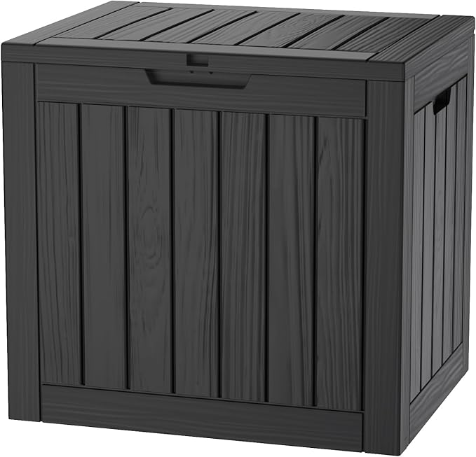 35 Gallon Lockable Resin Deck Box, Waterproof & UV-Resistant Outdoor Storage Box for Outdoor Cushion Storage, Garden Tools & Pool Accessories Storage, Black-VerdiqueGarden