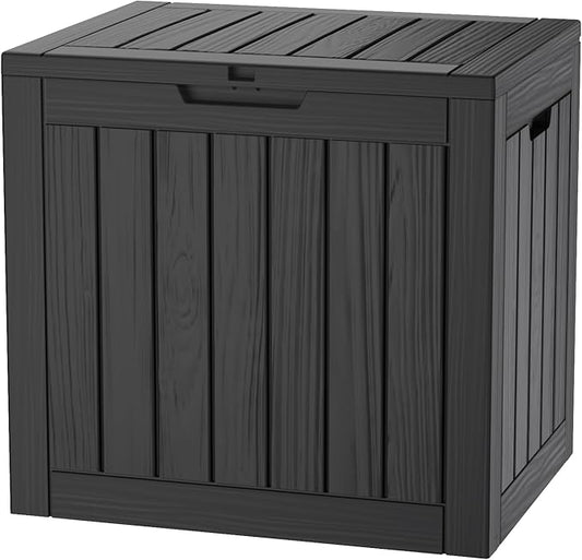 35 Gallon Lockable Resin Deck Box, Waterproof & UV-Resistant Outdoor Storage Box for Outdoor Cushion Storage, Garden Tools & Pool Accessories Storage, Black-VerdiqueGarden
