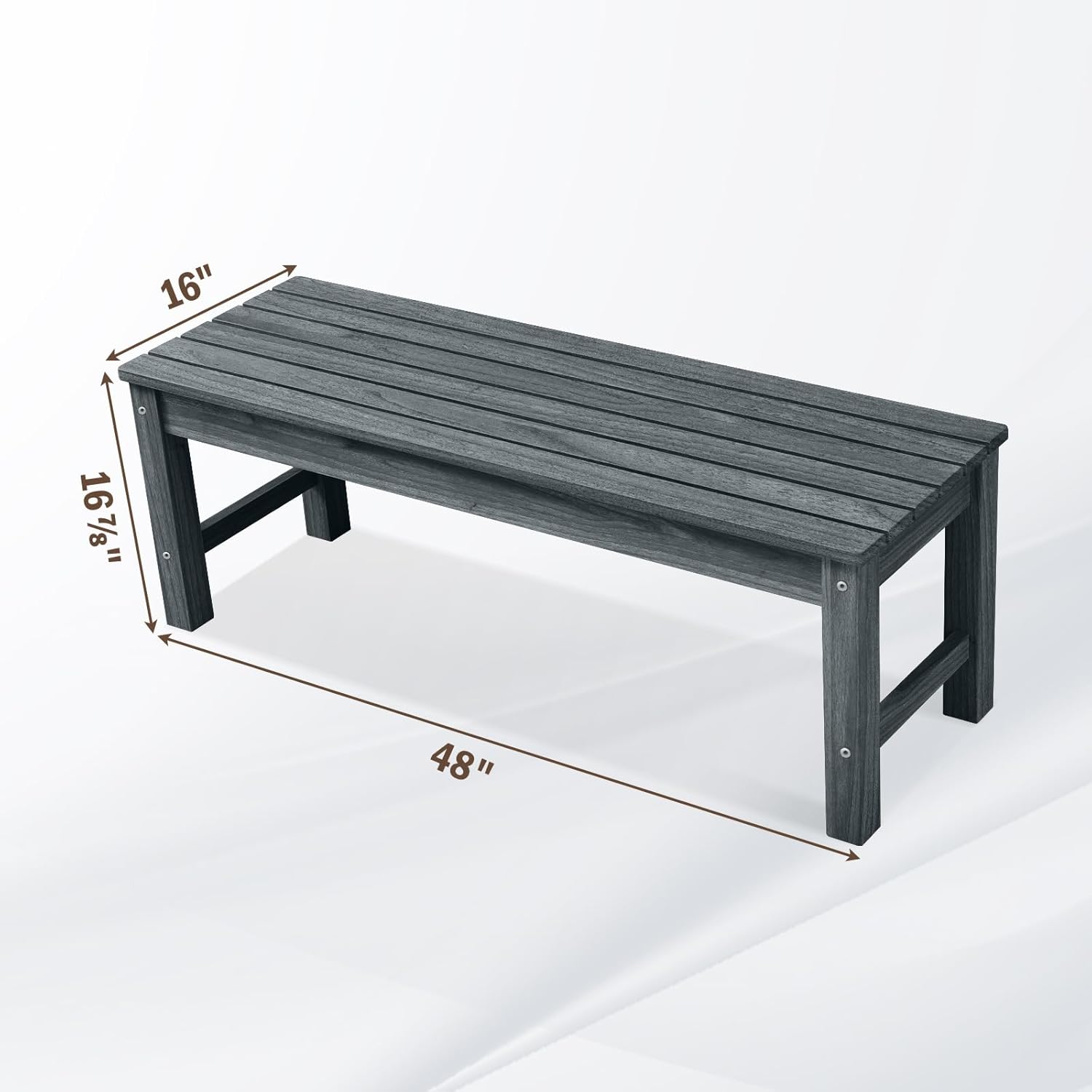Psilvam 2-Person Outdoor Poly Lumber Patio Backless Bench, Fade-Resistant & Odor-Free Poly Lumber Patio Furniture, Weatherproof, Suitable for Garden, Porch and Park, 700 Lbs Support (1, Dark Grey)-VerdiqueGarden