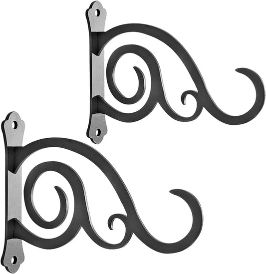 6-Inch Outdoor Indoor Decorative Iron Lantern Wall Hooks Hangers for Hanging Wind Chimes Hummingbird Feeders Candle Holders(Black, Set of 2)-VerdiqueGarden