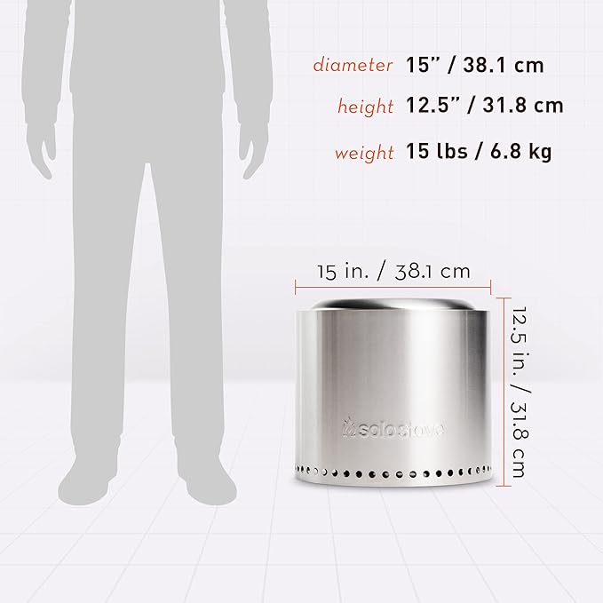 Solo Stove Ranger 2.0, 15 Inch Smokeless Fire Pit – Portable Stainless Steel Outdoor Fireplace with Carry Case - Lightweight Fireplace, Removable Ash Pan, Ideal for 2-4 People, 15lbs-VerdiqueGarden