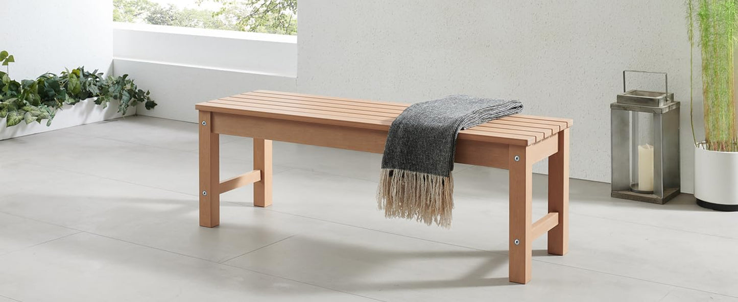 Psilvam Outdoor Bench, Two Person Poly Lumber Porch Bench, Weatherproof Garden Bench That Never Rot and Fade, All-Weather Patio Bench Suit for Garden, Porch, and Park (Teak Color)-VerdiqueGarden