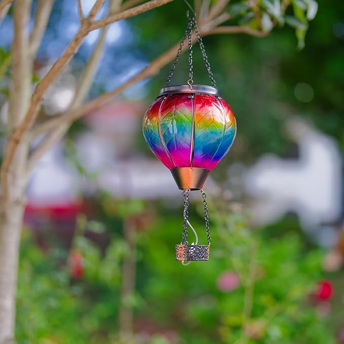 Starsoul Hot Air Balloon Solar Lantern with Candle Holder Solar Hot Air Balloon Flickering Flame Hanging Garden Light Waterproof Glass Hot Air Balloon Solar Lamp Decorative for Lawn Porch Tree Yard-VerdiqueGarden