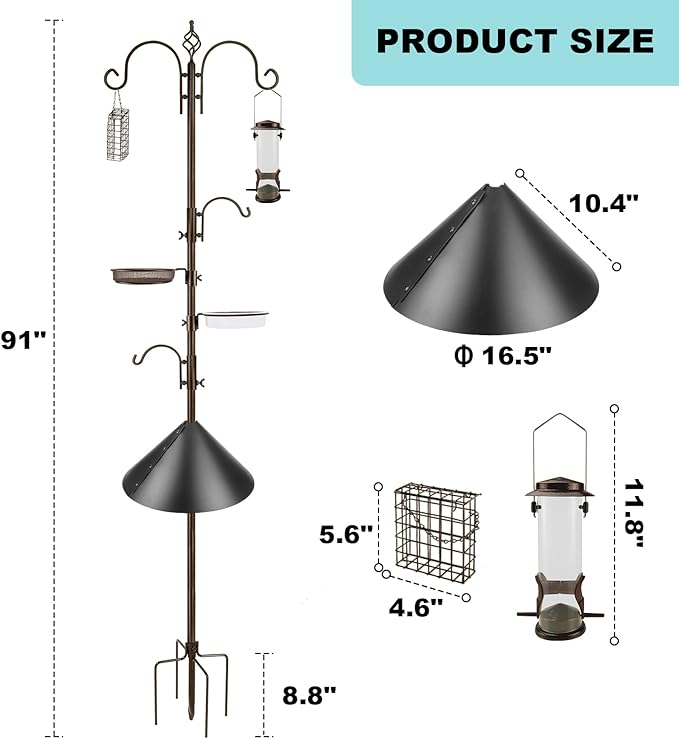 Bird Feeding Station Kit with Squirrel Baffle and Suet Cage Wild Bird Feeder Kit with Mesh Tray, Fruit Hook, and Double W Hook for Attracting Wild Birds-VerdiqueGarden