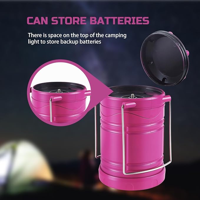 Lichamp LED Camping Lantern, 4 Pack Battery Powered Flashlight for Power Outages, Portable Collapsible Hanging Light Essential for Home, Outdoor, Emergency Lamp Survival Kit Gear for Hurricane, Pink-VerdiqueGarden