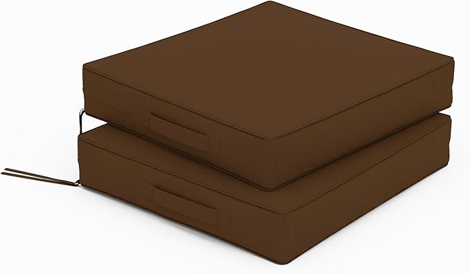 Patio Chair Cushions 17 X 16 X 3 Inch Waterproof Outdoor Seat Cushions for Patio Furniture, Outdoor Sofa Couch Pads with Ties & Handle, Set of 2, Chocolate-VerdiqueGarden