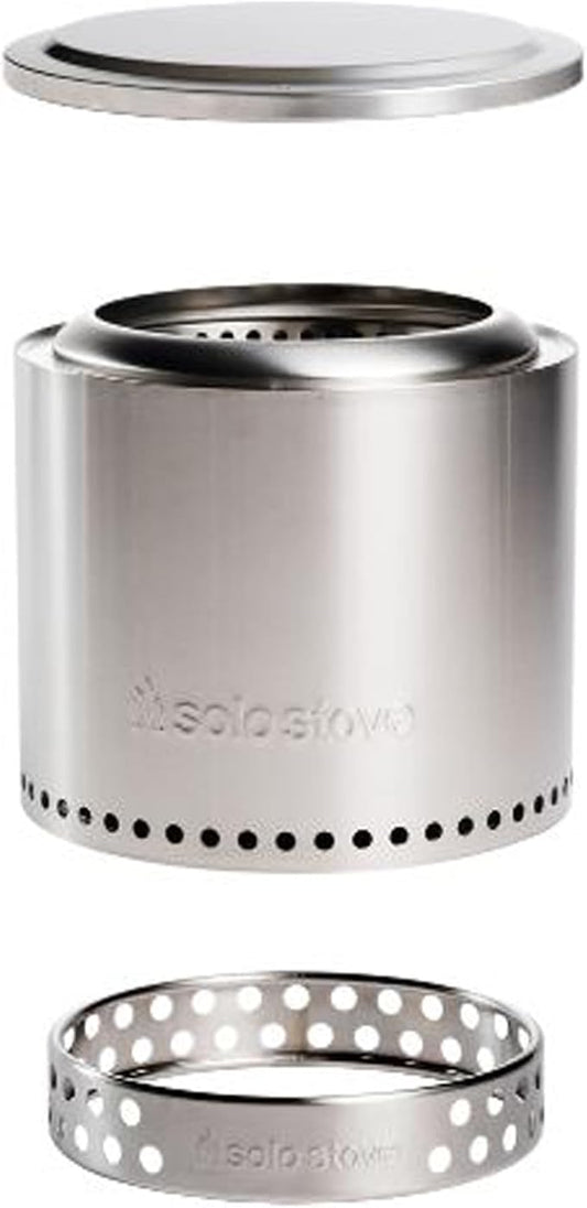 Solo Stove Ranger Essential Bundle | Ideal for 2–4 People | Smokeless Wood Burning Fire Pit with Stand, Lid & Ash Pan | Portable Outdoor Camping Stove, Stainless Steel, 15.25" H x 15" D-VerdiqueGarden