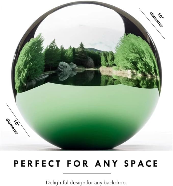 10 Inch Stainless Steel Gazing Globe,v2croft Hollow Ball Mirrored Surface Polished Shiny Sphere,Garden Stainless Steel Gazing Ball for Outdoor Lawn Pond Yard Ornament(Green)-VerdiqueGarden