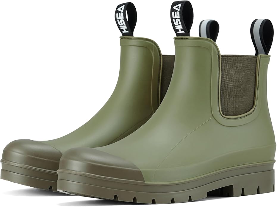 HISEA Women's Short Rain Boots Waterproof Garden Shoes Rubber Chelsea Boots Anti-Slipping Rainboots for Ladies with Comfort Insole Lightweight Stylish Ankle Rain Shoes Outdoor Work Booties-VerdiqueGarden
